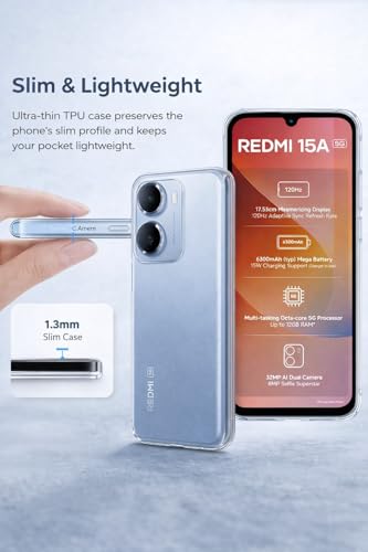 Image of Back Cover for Redmi 15A 5G (Silicone Clear Shockproof Case with Camera Protection | Soft and Flexible | Ultra Clear Slim Back Cover | Transparent)