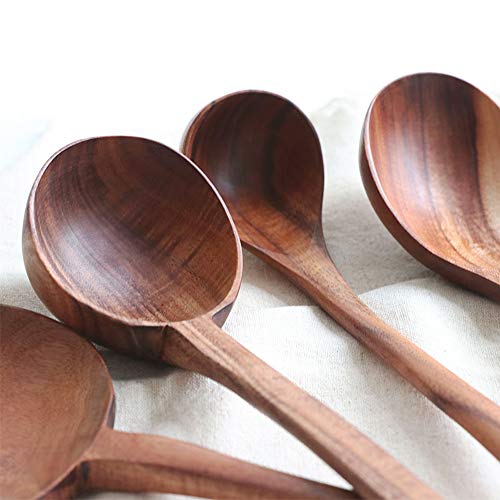 Wooden Soup Ladle Set, Kitchen Spoon Set Utensils, 4 Pcs Handmade Natural Teak Cooking Spoons, Long Handle Wooden Soup Ladle Spoon #TOP4