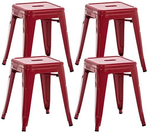 Set De 4 Taburetes Bajos Armin I 4 Taburetes En Estilo Industrial I Juego De 4 Taburetes Retro En Metal Galvanizado I Color:, Color:Rojo