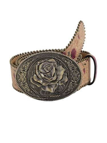 Women's Floral Embroidery Genuine Leather Belt Vintage Square Buckle
