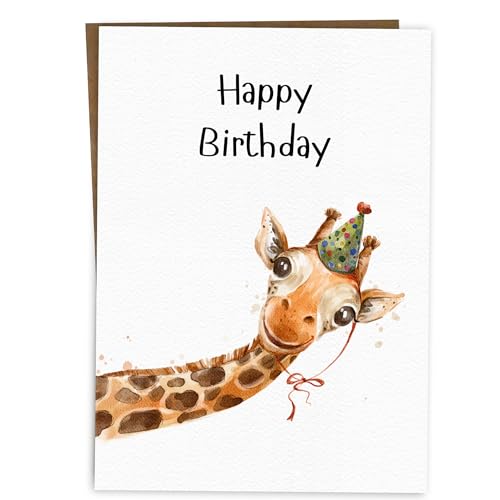 BYANIKA Happy Birthday Card | Cute Bday Message For Him, Her Best Friend, Boyfriend, Girlfriend, Husband, Wife, Partner, Sister, Brother, Colleague, Niece, Nephew, Teenager, Mum, Dad | Giraffe Design