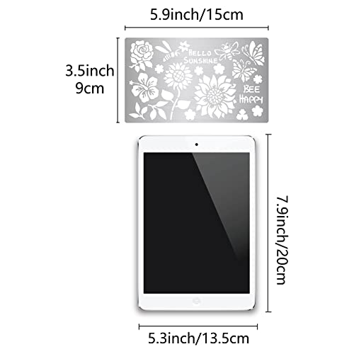 GORGECRAFT 6 Inch Flower Pattern Metal Stencil Roses Wood Burning Stencil Reusable Butterflies Journal Stencils Sunflowers Template Stainless Steel for Painting Wood Burning DIY Decorations - Image 2