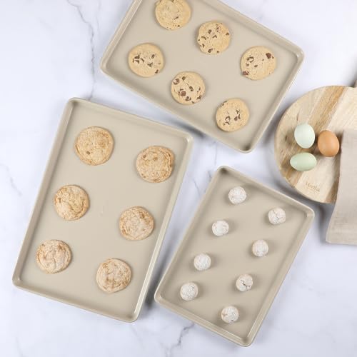 Martha Stewart Gallen 3-Piece Cookie Sheet Set – 13", 15", 17" Baking Pans, Ceramic Nonstick, PFA-Free, Carbon Steel – Oven Safe to 450°F, Warp-Resistant, Easy to Clean - Taupe by Martha Stewart - Used condition - Image 5