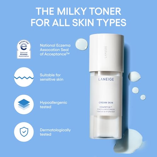 Image of LANEIGE Cream Skin Toner & Moisturizer: Lightweight Refillable Korean Milky Toner with Ceramide & Peptide for Hydration, Firming, & Barrier Support