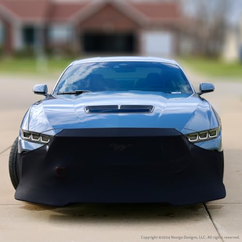 Image of NoviStretch Front Bumper Mask Bra with Mirror Covers for Ford Mustang 2015-2026 - 6th & 7th Gen Stretch-Fit Front End Paint Protection Cover, Easy On /Off Nose Bra, Custom Fit Mustang Accessory
