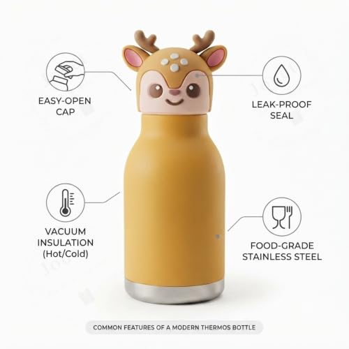 Image of JOUET Kids 400ml Stainless Steel Water Bottle with Deer Design, Leakproof Drinking Bottle for School, Sports & Travel