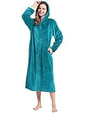 Joyaria Damen Bademantel Lang mit Reißverschluss/Reissverschluss Und Kapuze Flauschig Microfaser (Türkis,S)