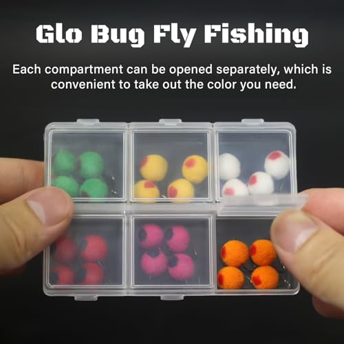 24pcs Fly Fishing Flies Kit Brass Beadhead Glo Bug Egg Floating Fly Lure for Salmon, Steelhead, Trout, Fishing Accessories by KJEIM - Image 4