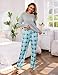 Uniexcosm Schlafanzug Damen Lang Winter Zweiteiler Baumwolle Pyjama Set Langarm Oberteil und Karierte Pyjamahose Nachtwäsche für Frauen Hellgrau S