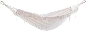 Vivere Brazilian Double Cotton Hammock with Polyester End Strings, 450 lb Weight Capacity (Natural)