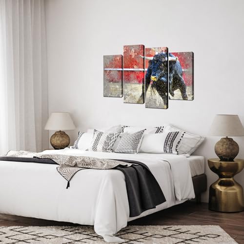 Klvos KL180627-2 4 Piece Spanish Fighting Bull Animal Wall Art Highland Cow Picture Painting Wildlife Canvas Artwork thumb #3