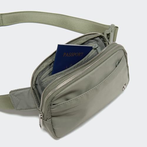 Image of Pander Everywhere Belt Bag for Women, 5 Zipper Pockets Nylon Crossbody Fanny Pack Purse (Grey Sage).