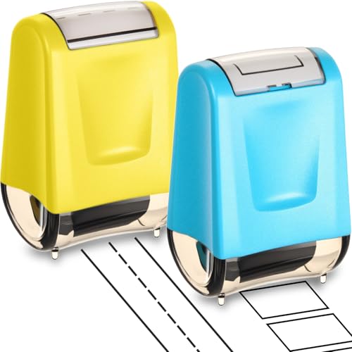 Nezyo 2 Pcs Teacher Stamps Square Grids & Dashed Lines Refillable Self Ink Writing Practice Roller Stamp for Handwriting Math Fractions Classroom Home Office School Teacher Supplies