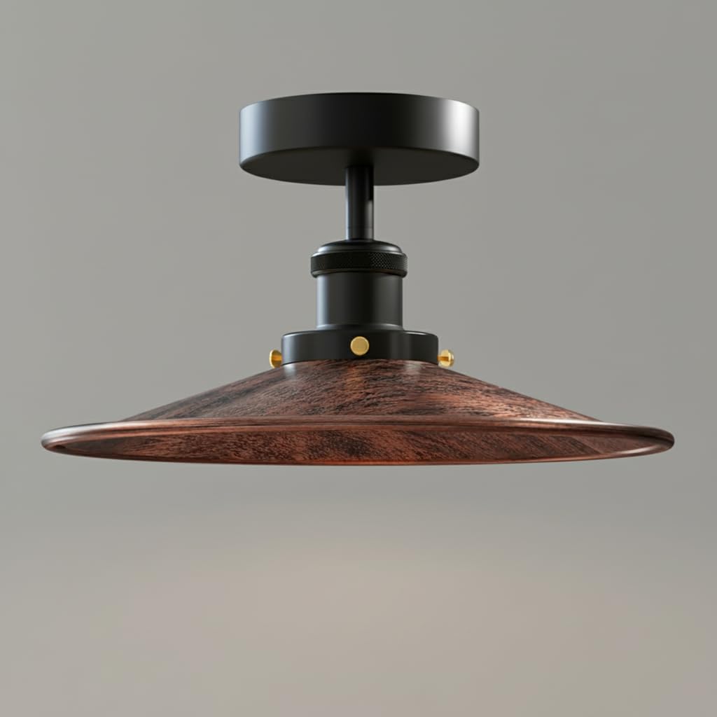 DC VOLTAGE Vintage Semi Flush Mount Ceiling Light 22cm Rustic Red Metal Lampshade E27 Base Industrial Ceiling Lighting Fixture for Kitchen Hallway Living Room Bedroom