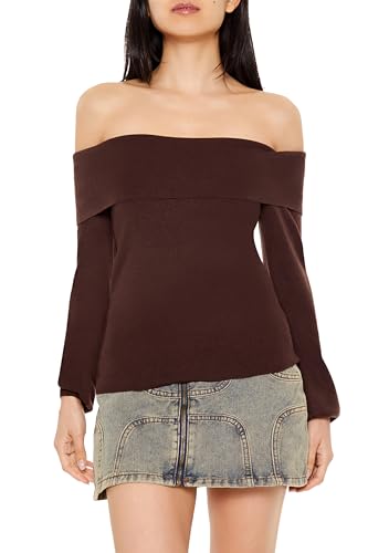 Forever 21 Women's Fitted Off-the-Shoulder Sweater Turkish Coffee Small