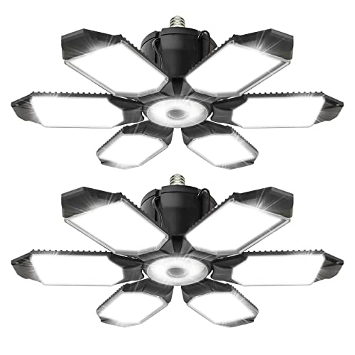 Led Garage Light,200W 20000Lm 6500K Deformable Led Garage Ceiling Light With 6+1 Adjustable Panels Commercia Bay Light For E26/E27 Screw Socket, Basement,Barn,Workshop,Attic (2Packs & 6+1Panels) #TOP1