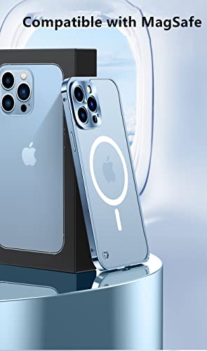 Magnetic Case For Iphone 14 Pro Max Case Compatible With Magsafe Metal Aluminum Alloy Bumper Matte Translucent Back Cover With Camera Lens Protector And Safety Lock (Blue) #TOP1