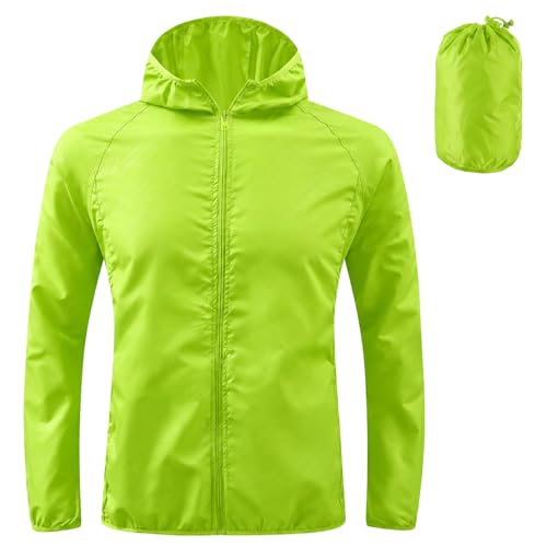 Image of ADUDVLO Men's Lightweight Waterproof Jacket with Pockets, Packable Hooded Windproof Rain Jacket for Travel, Running & Hiking – Includes Carry Pouch (UK, Alpha, S, Regular, Regular, Green)