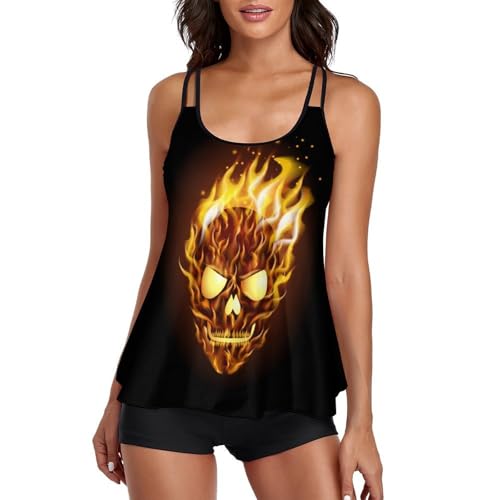 Tankini de calavera con llama ideal para tus vacaciones de playa y fiestas en la piscina