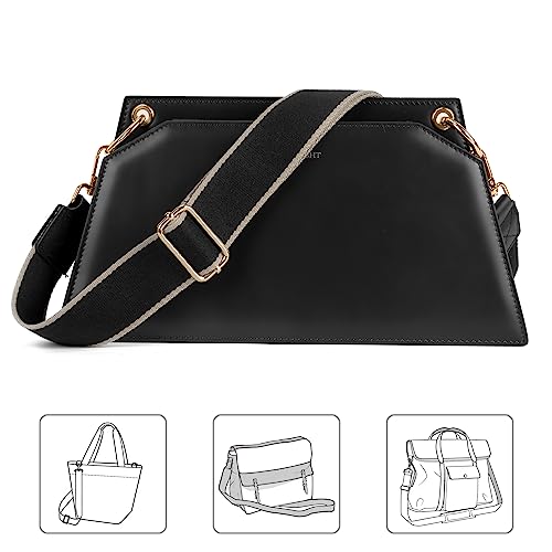 Image of Purse Strap Wide Replacement Crossbody Bag Straps, 1.5 inch Canvas Handbag Shoulder Strap, Adjustable Tote Belt (1.5 inch Black /Gold Buckle)