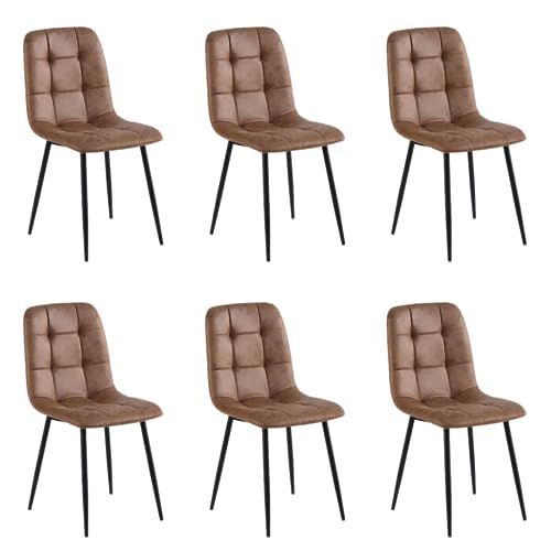 Colenis - Chaises de Salle à Manger Ela - Lot de 6 - Cognac - Microfibre - Chaise de Cuisine - Pieds en métal Stable