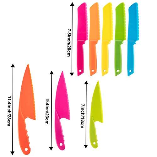 JOVITEC 8 Pcs Kid Cooking Kitchen Knife Set, Plastic Serrated Edges Children's Safe Chef Nylon Knives for Cutting Fruit Bread Cake Salad Lettuce Kids Cooking Supply(Multi Colors Square Knife)