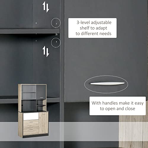 Homcom 67" Freestanding Buffet With Hutch, Kitchen Pantry Storage Cabinet With 3 Drawers, Cable Management, 4 Cubes, 2 Cabinets, Oak #TOP4