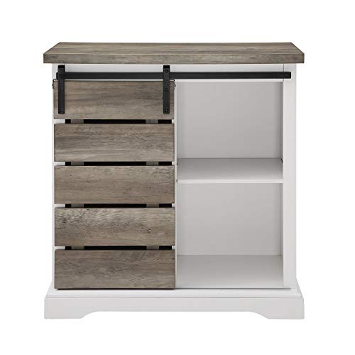 Walker Edison Willa Modern Farmhouse Sliding Single Slat Door Storage Console, 32 Inch, White And Grey Wash #TOP2