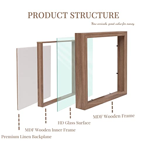 Image of Muzilife 8x8 Shadow Box Picture Frame with Linen Board - Deep Wood & Glass Display Rustic Case Ready to Hang Memorabilia, Pins, Awards, Medals, Wedding, Tickets, and Photos, Carbonized Small