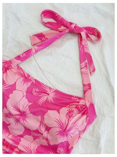 WDIRARA Girl's Floral Ruched Halter Top Sleeveless Tie Backless Vacation Tank Tops3