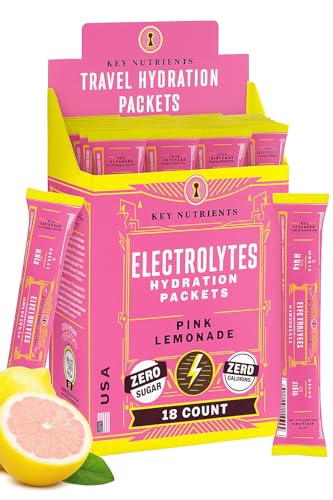 KEY NUTRIENTS Electrolytes Powder Packets - Fresh Pink Lemonade 18 Pack Hydration Packets - Travel Hydration Powder - No Sugar, No Calories, Gluten Free - Made in USA
