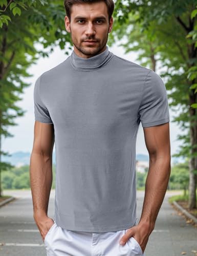 Men's T-Shirt Mock Turtleneck Short Sleeve Pullover Sweater Ribbed High Neck Thermal Undershirt Basic Solid Top for Men3