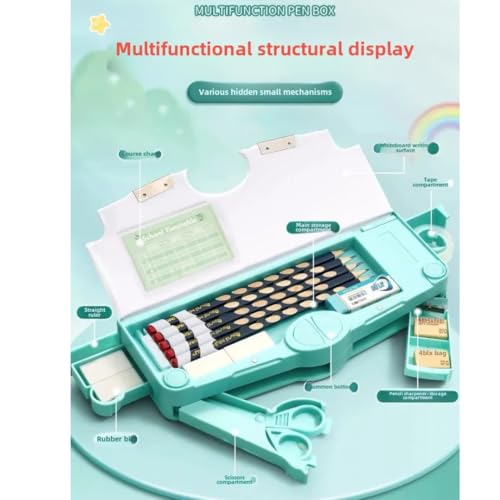Image of Storio Kids Pencil Box, Space & Dino Theme, Unisex, Multi-Color, 4 Compartments, Magnetic Lock