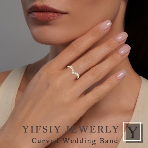 Wedding Band for Women 925 Sterling Silver White & Yellow Gold Ring V Shape Engagement Stackable Ring Half Eternity Round Cut CZ Jewelry for Her Size 5-104