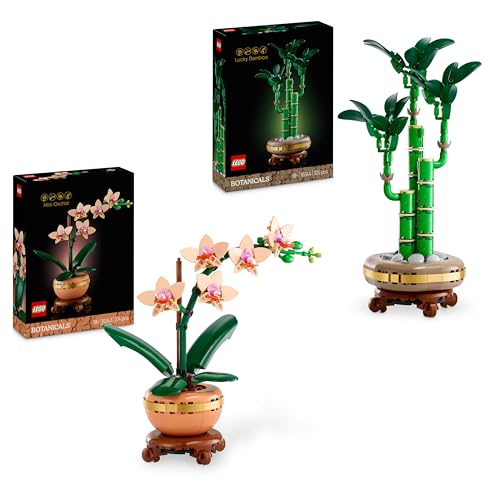 LEGO Symbolische Pflanzen Bundle – Enthält die Mini-Orchidee (10343) den Glücksbambus (10344) Künstliche Pflanzen für Erwachsene – Zimmerdekoration – Geschenk zum Valentinstag für Frauen und Männer