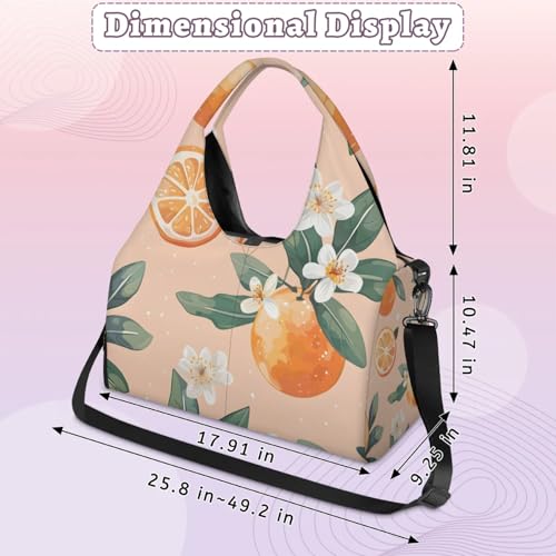 Yoga Tote Bag for Women Orange Flower Beach Bag with Shoe Storage & Yoga Mat Strap Waterproof Weekender Duffle Bag for Travel Fitness Weekend Trips3