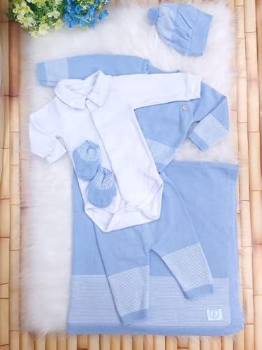 Kit Saída Maternidade Azul Com Touca E Sapatinho + Kit Bolsa Grande E Média Com Frasqueira E Trocado