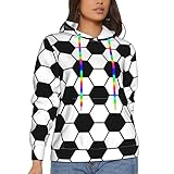 Material: 100% poliéster Sudaderas con capucha para mujer, con patrón de pelota de fútbol, ligeras, de manga larga, con capucha, con bolsillo canguro, Negro, M