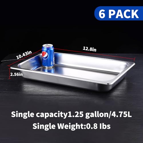 Image of 6 Pack Half Size Hotel Pans, 1 /2 Size Steam Table Pan 2.5 Inch Deep Commercial Stainless Steel Pan for Food, Catering Pan for Hotel, Buffet, Restaurant and Party