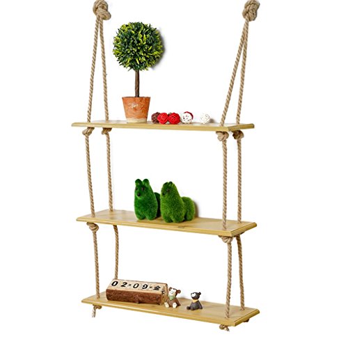 JUN-Estantería de flores DIY Rack de Almacenamiento/montado en la Pared tablilla Colgante de Pared/Madera Estante con Cuerda de cáñamo para la Sala de Estar Soporte de la Flor