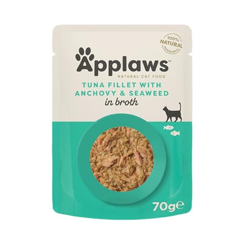 Applaws 100% Natural Wet Cat Food Tuna Fillet with Anchovy in Broth Pack of 12 x 70g Pouches