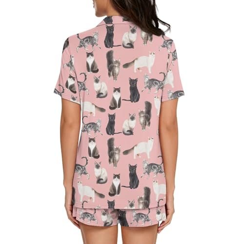 Image of Pjs Womens Short Sleeve Button Down Pajamas Set Two-Piece Nightwear with Pockets