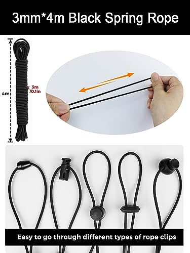 Sinofort 100Pcs Toggles for Drawstrings 5 Styles Toggles for Cord Locks Spring Toggle Drawstring Toggle With 3mm*4m Black Spring Rope for Shoelaces Clothing Backpack - Image 3