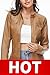 Fahsyee Women's Faux Leather Jackets, Zip Up Motorcycle Short PU Moto Biker Outwear Stand Collar Coat Size L Camel