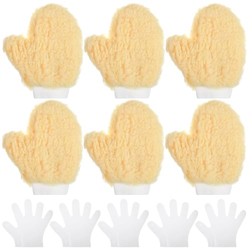 6PCS Paint Mitt Gloves Painters Mitt with Thumb & Plastic Disposable Gloves Painters Mitts Cleaning Dusting Glove for Painter Decorators Deck Stain Applicator for Cleaning Painting RailingFence