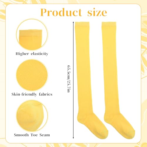 1 Pair Thigh High Leg Warmers, Yellow Thigh High Socks for Women Over the Keen Socks- Soft Cotton Yellow Leg Warmers Long Stockings, Standard Size3