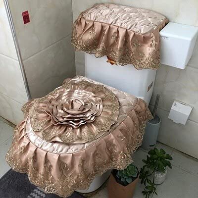 3pcs Fabric Lace Bathroom Toilet Seat Cover With ZippThick Washable Comfortable Closes tool Protector Cover Elastic Reusable (6)