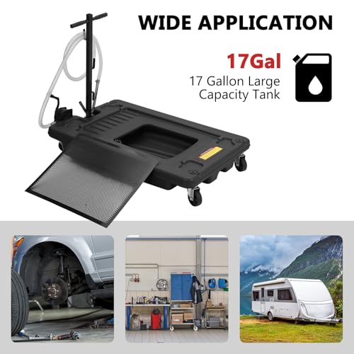 Image of GarveeTech 18 gal Oil Drain Pan, Low Profile Oil Drain Pan with Pump, Oil Change Pan with T Foldable Hand and Wheels, 8 ft Hose Oil Drain Cart for Car, SUV, Trucks