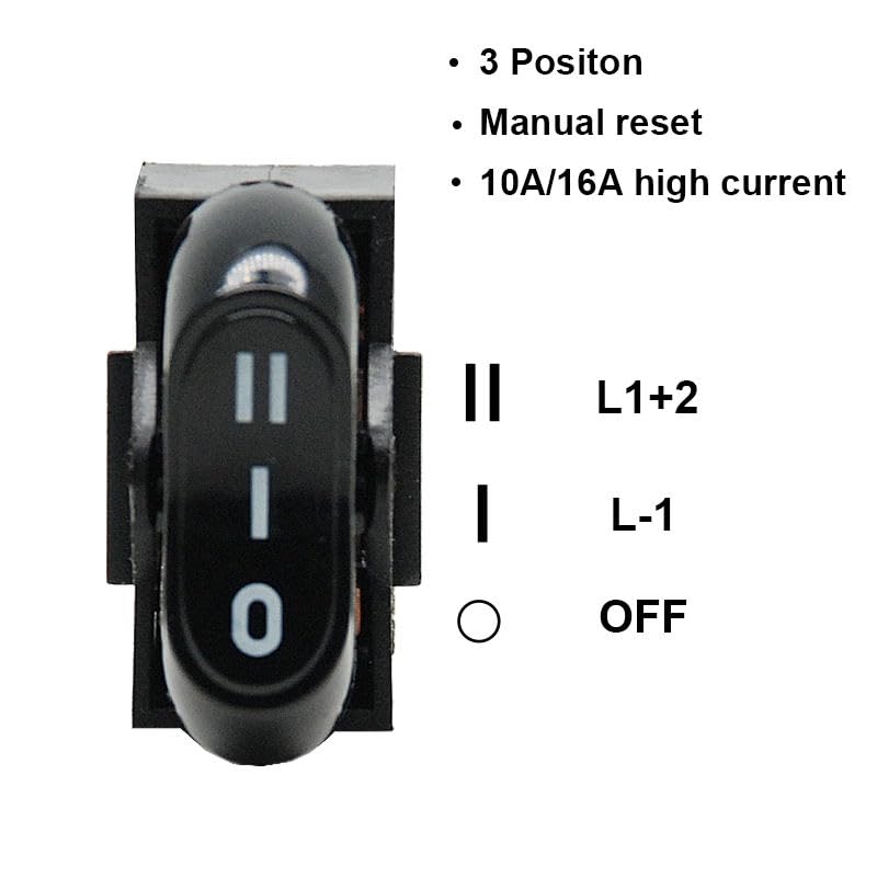 Zing Ear RK-07 3 Position 3 Pin Rocker Switch for Hair Dryer（2 PCS） | Manual Reset, 10A/16A High Current, 26 x 12.6 x 24.8mm, OFF/L-1/L1+2 Positions, 250VAC/125VAC Rated