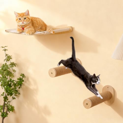 Katzenhängematte Wandmontage,Katzen Kletterwand,Wandmontiertes Kiefernholz Katzenwandmöbel,Katzenleiter Mit Juteseil Für Schlaf,Klettern Und...